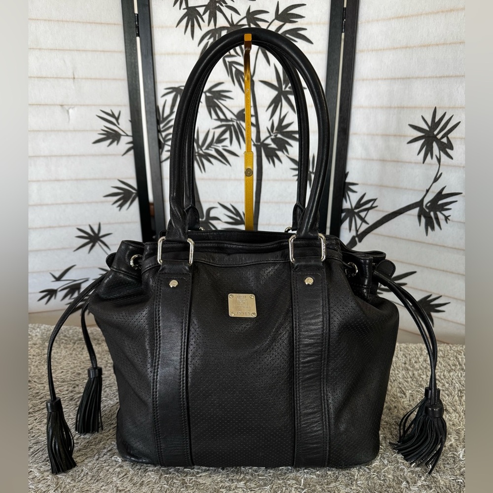 MCM Perforated calfskin leather bucket Tote Bag